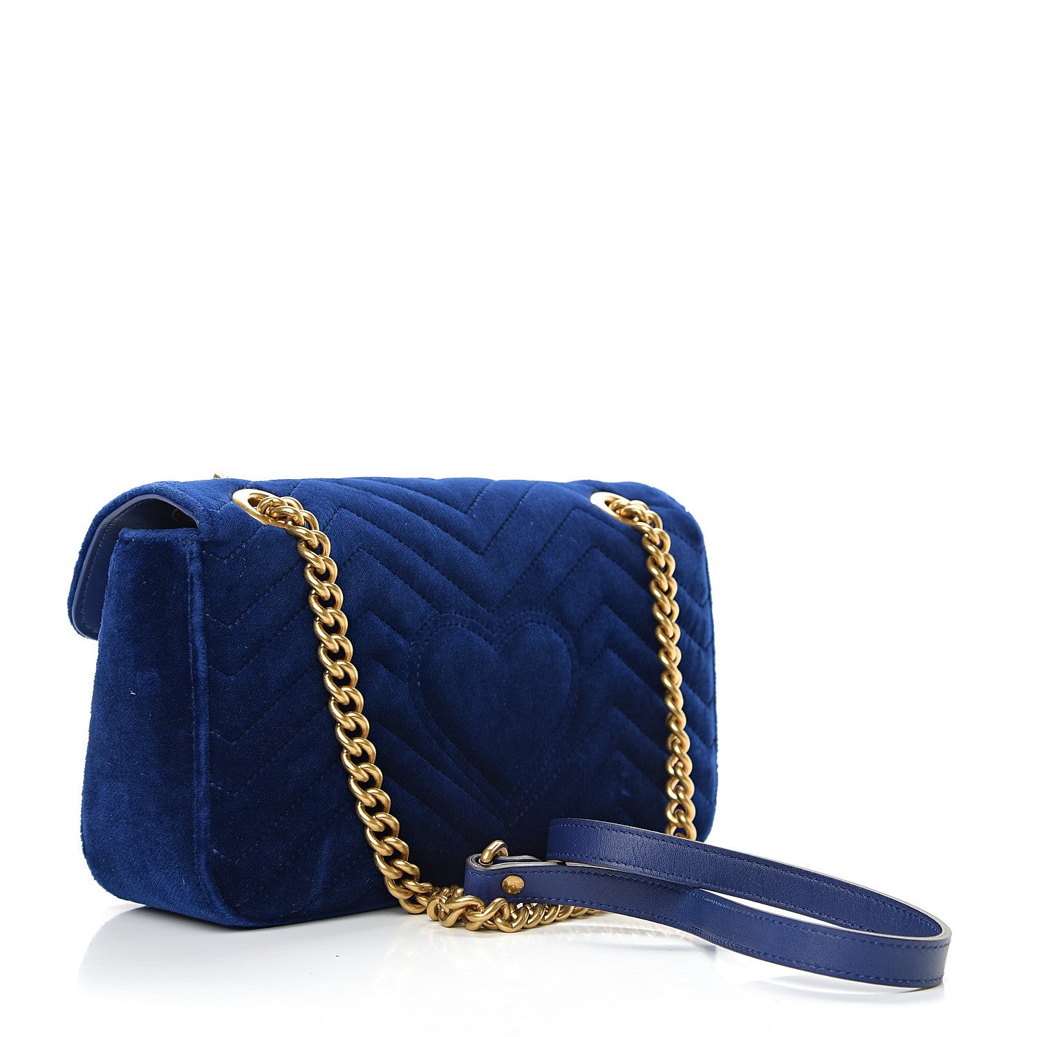 Gucci Velvet Matelasse Small GG Marmont Shoulder Bag Cobalt Blue 2 of 9
