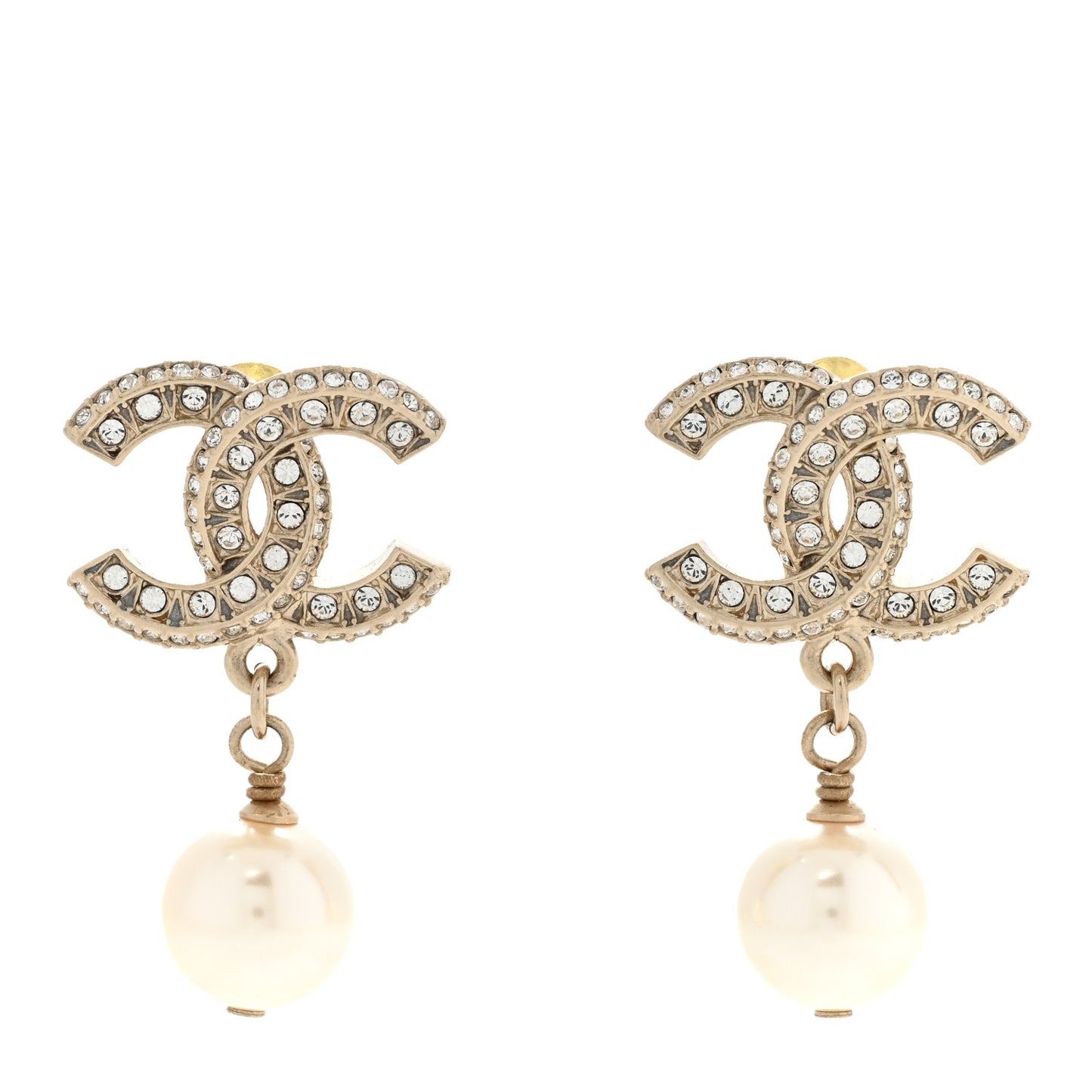 Crystal Pearl CC Drop Earrings Gold