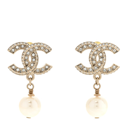 Chanel Crystal Pearl CC Drop Earrings Gold 1 of 4