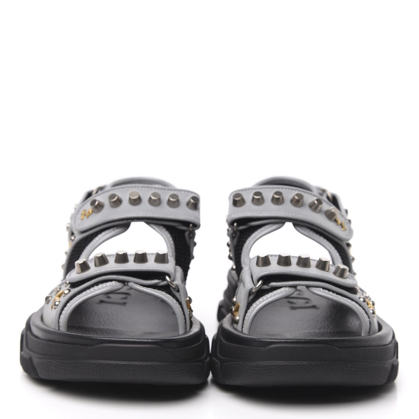 Technical Canvas Calfskin Reflective Studded Mens Aguru Sandals 7 Silver Black