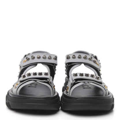 Gucci Technical Canvas Calfskin Reflective Studded Mens Aguru Sandals 7 Silver Black 2 of 7