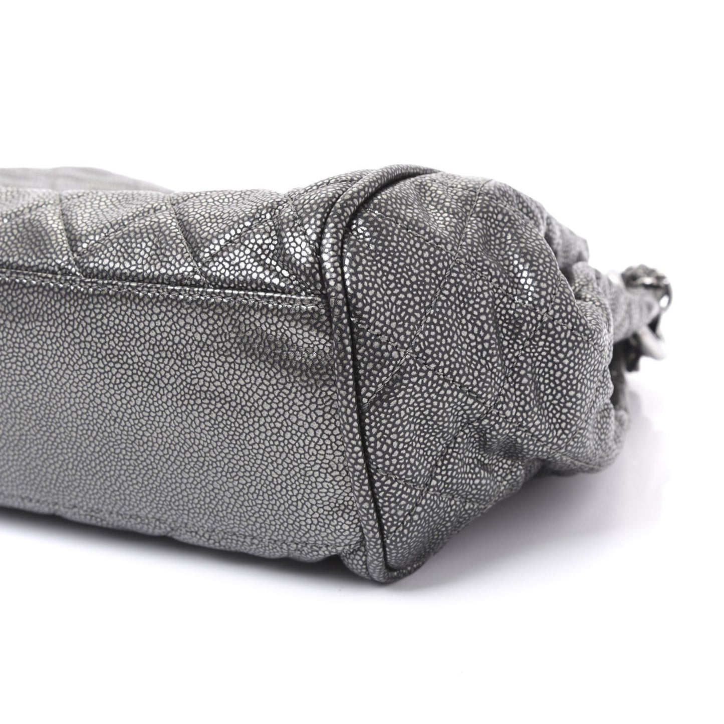 Metallic Caviar Quilted Timeless Accordion Flap Dark Silver