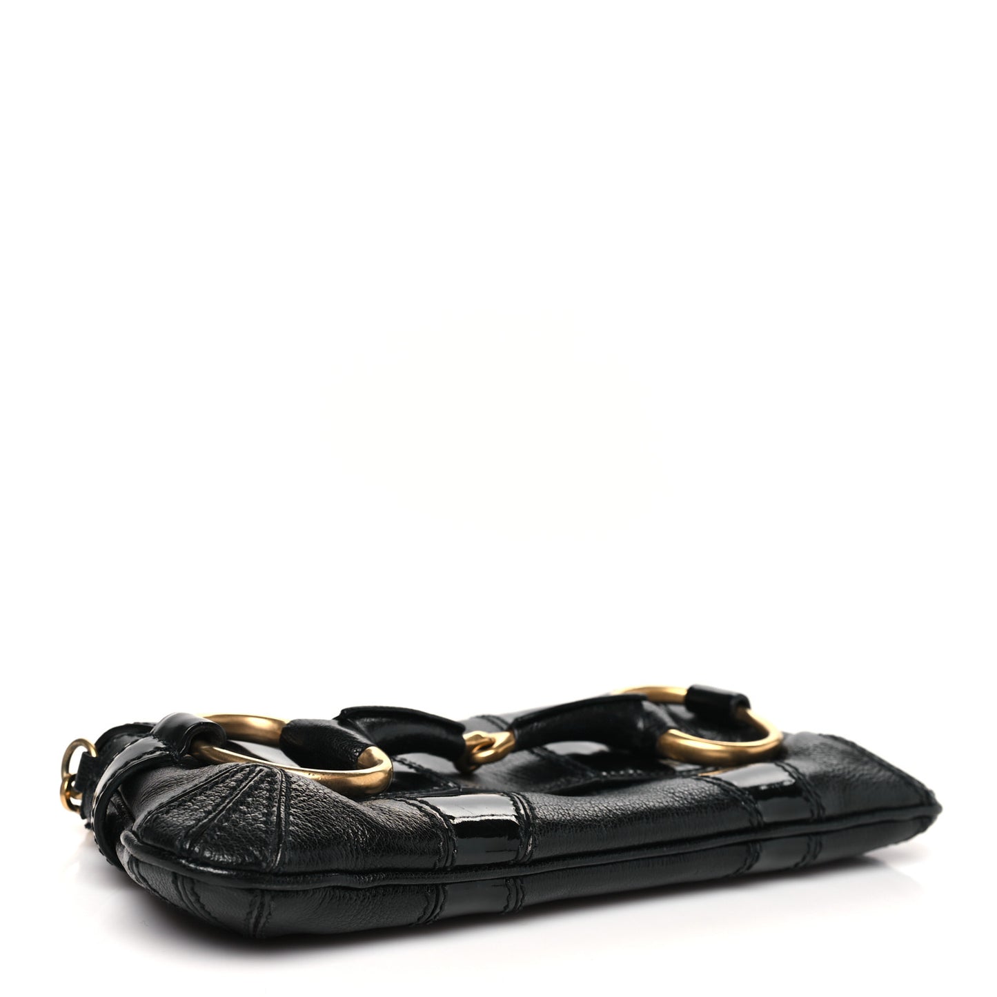 Goatskin Patent Horsebit Chain Clutch  Black