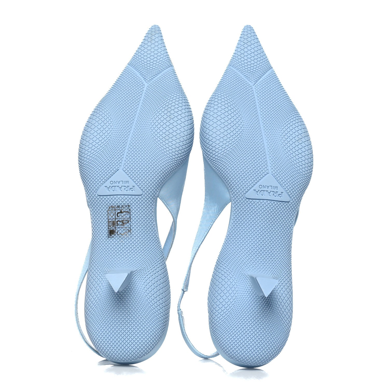 Prada Spazzolato Triangle Logo Pointed Toe 45mm Slingback Pumps 37.5 Cielo 5 of 10