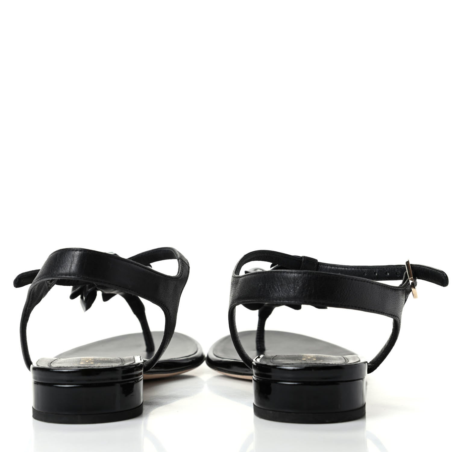 Chanel Patent Camellia Thong Sandals 37 Black 7 of 11