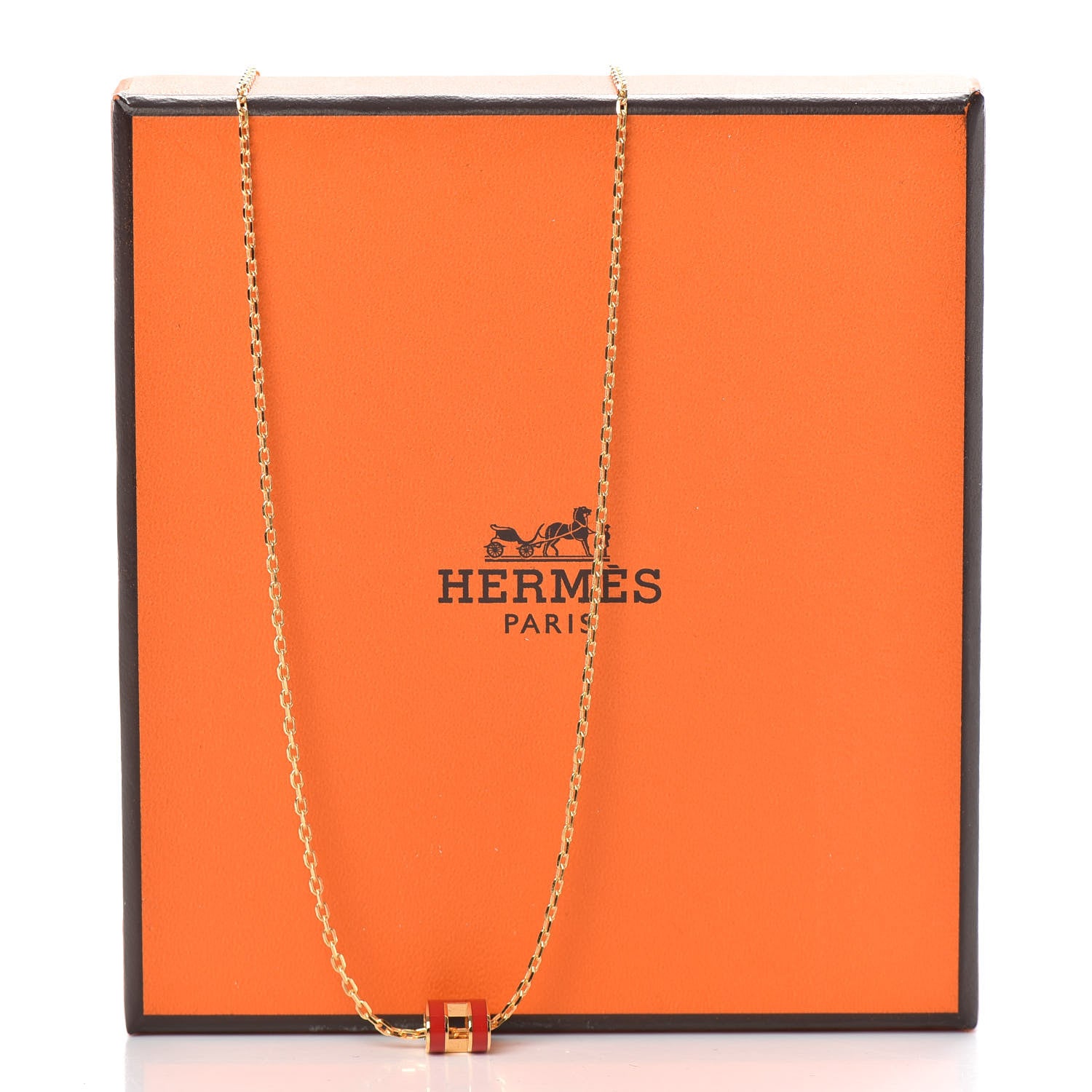Hermes Lacquered Gold Mini Pop H Pendant Necklace Rouge Vif 5 of 5