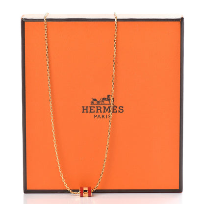 Hermes Lacquered Gold Mini Pop H Pendant Necklace Rouge Vif 5 of 5