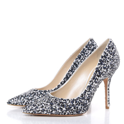 Christian Dior Sequin Cherie Pointy Toe 100mm Pumps 37 Cobalt 3 of 11