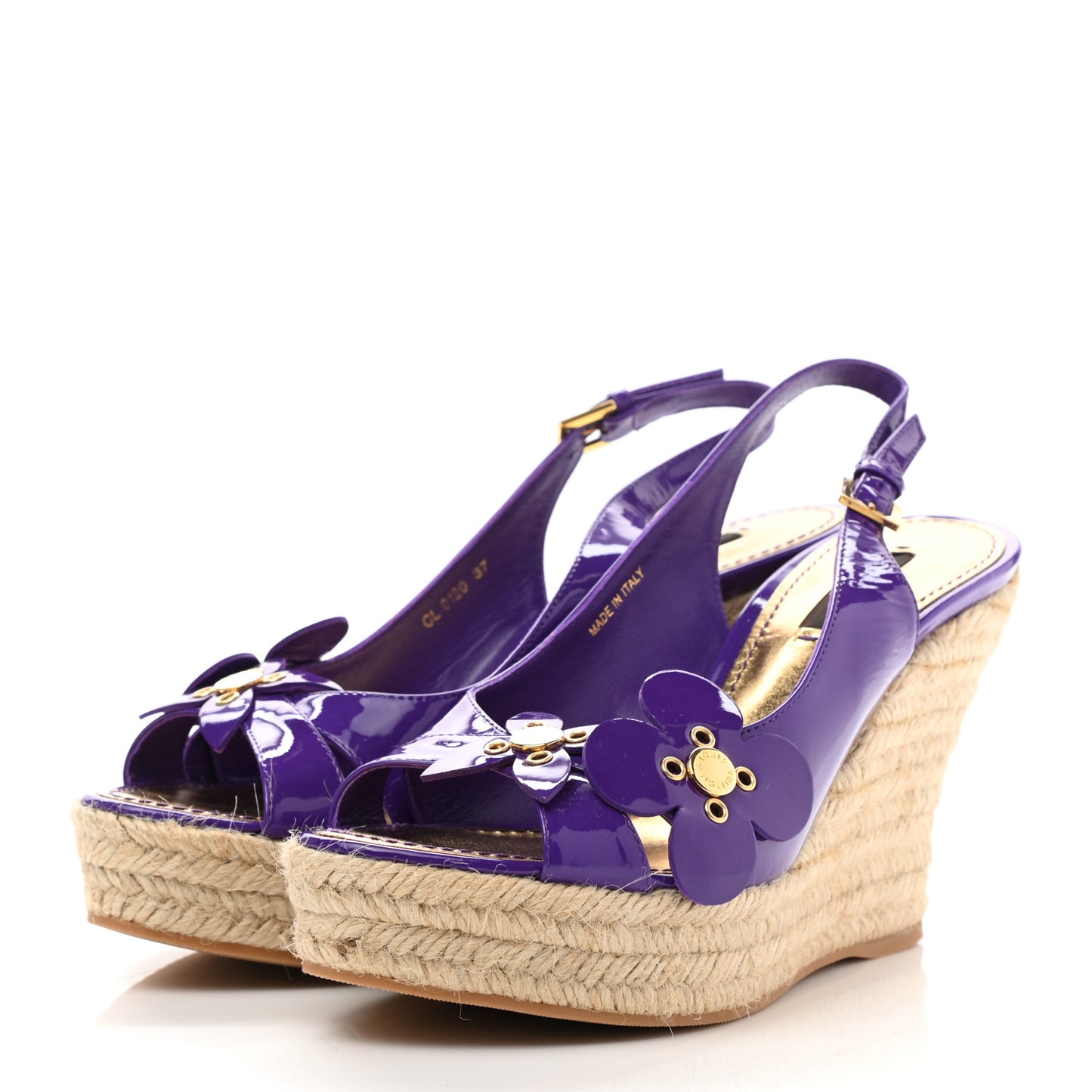 Patent Open Toe Espadrille Wedges 37 Purple