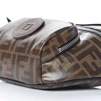 Fendi Glazed Fabric Vitello Century FF 1974 Stamp Patch Mens Pocket Belt Bag Mogano Panna Black 7 of 11