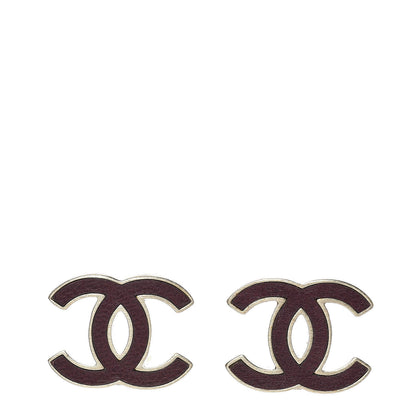 Chanel Lambskin CC Clip On Earrings Burgundy Gold 1 of 5