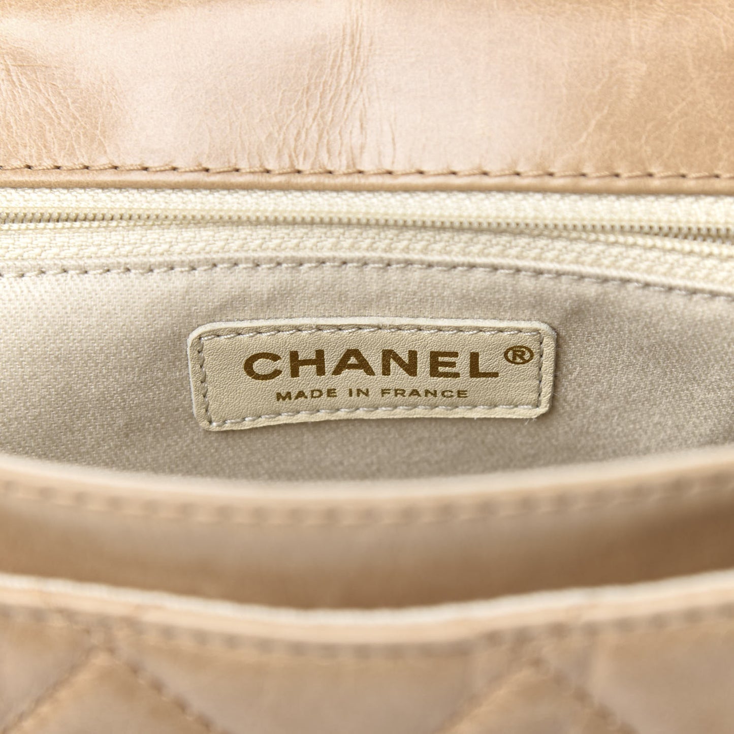 Glazed Calfskin Quilted Medium Bubble CC Flap Beige