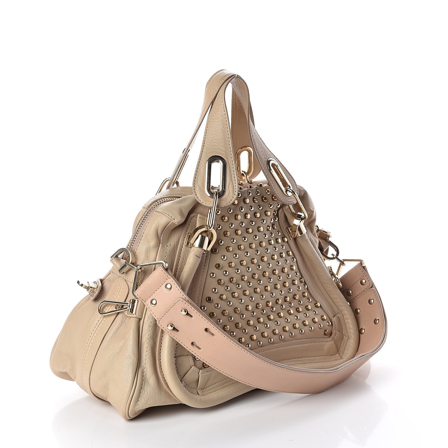 Chloe Calfskin Studded Medium Military Paraty Beige 3 of 14
