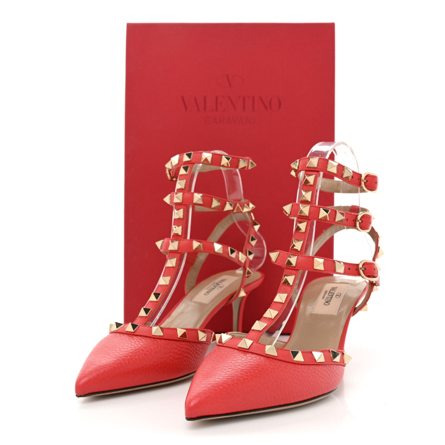 Valentino Garavani Pebbled Calfskin Rockstud Ankle Strap 65mm Pumps 35.5 Deep Coral 9 of 9