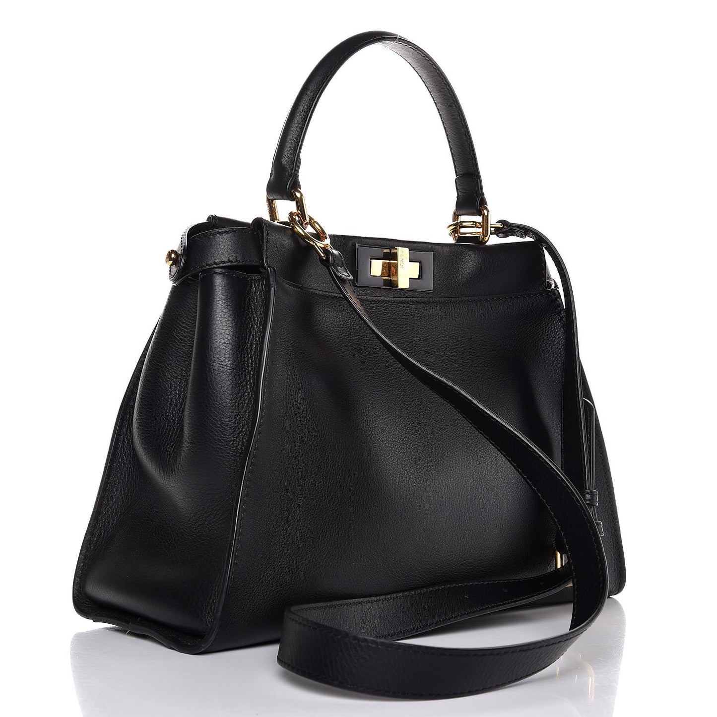 Vitello Seta Shiny Nappa Medium Peekaboo Iconic Satchel Black
