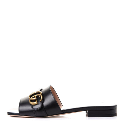 Gucci Malaga Kid GG Marmont Flat Slide Sandals 37 Black 1 of 11