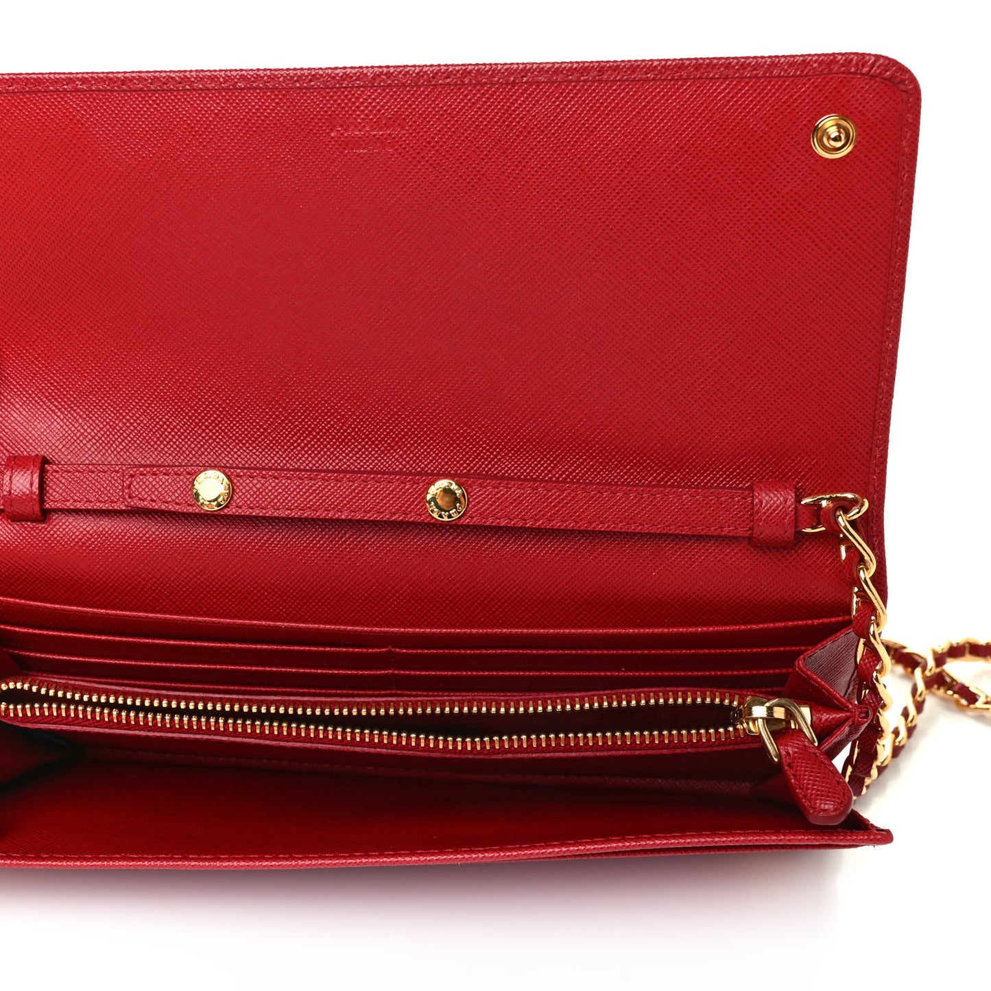 Saffiano Metal Oro Chain Wallet Fuoco