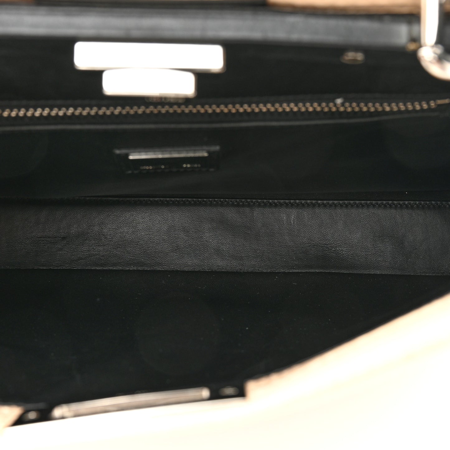 Water Snakeskin Nappa Medium Peekaboo Iconic Satchel Beige Black