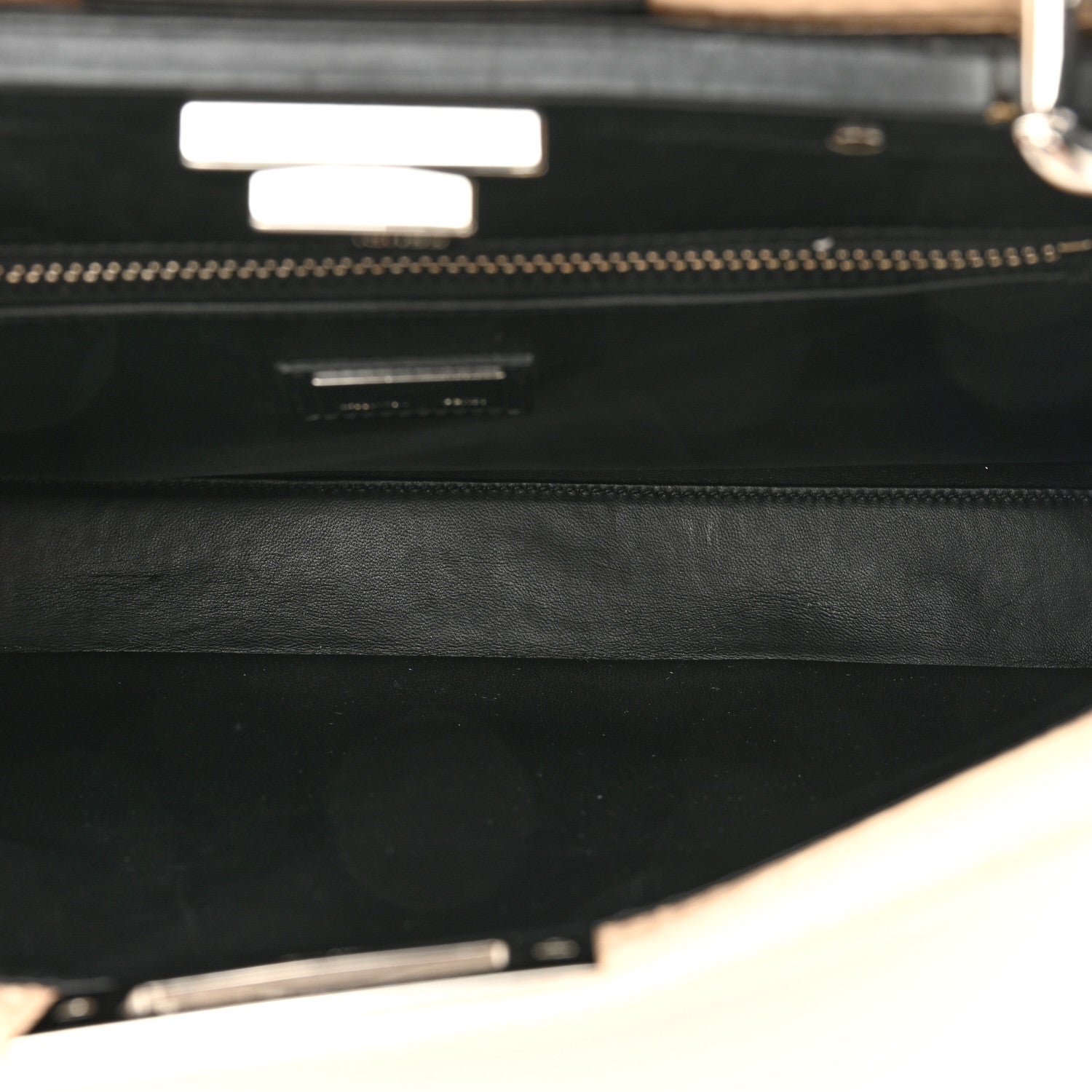 Fendi Water Snakeskin Nappa Medium Peekaboo Iconic Satchel Beige Black 6 of 21