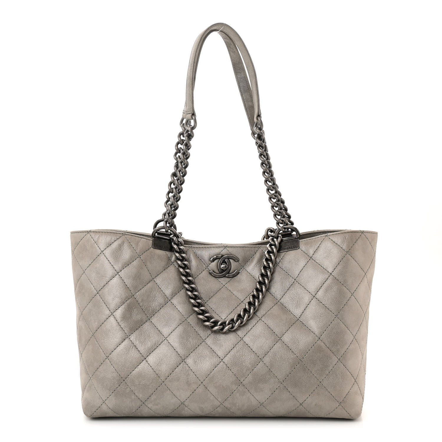 Chanel Metallic Calfskin Quilted Small Shopping In Chains Tote Silver 1 of 10