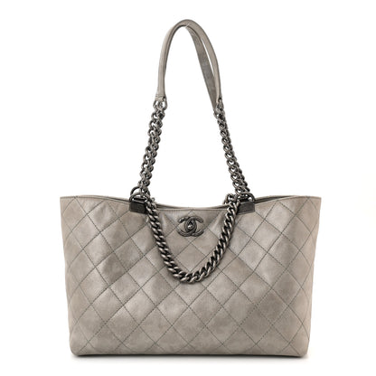 Chanel Metallic Calfskin Quilted Small Shopping In Chains Tote Silver 1 of 10