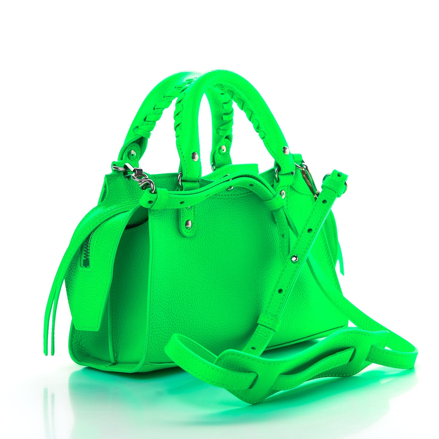 Grained Calfskin Neo Classic Silver Hardware Mini City Fluo Green