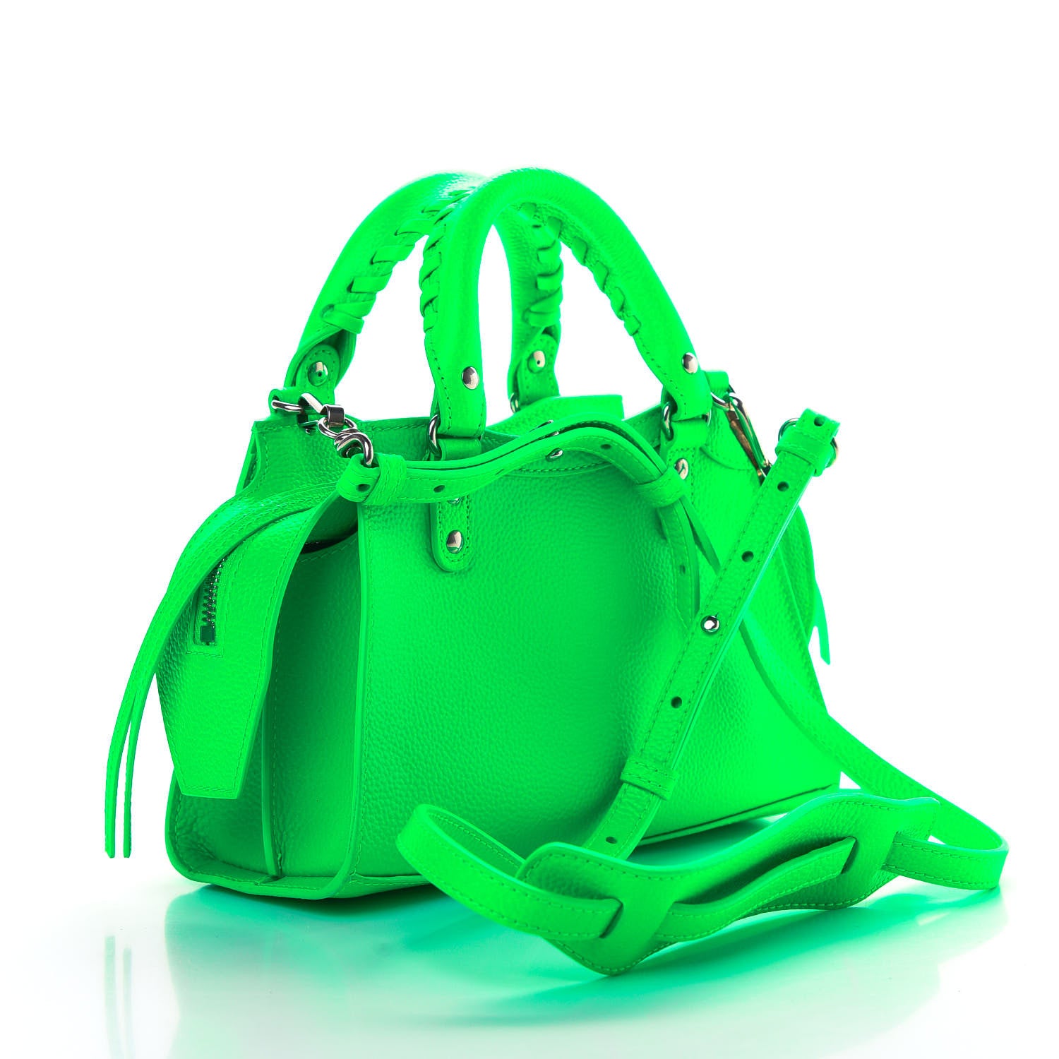 Balenciaga Grained Calfskin Neo Classic Silver Hardware Mini City Fluo Green 3 of 12