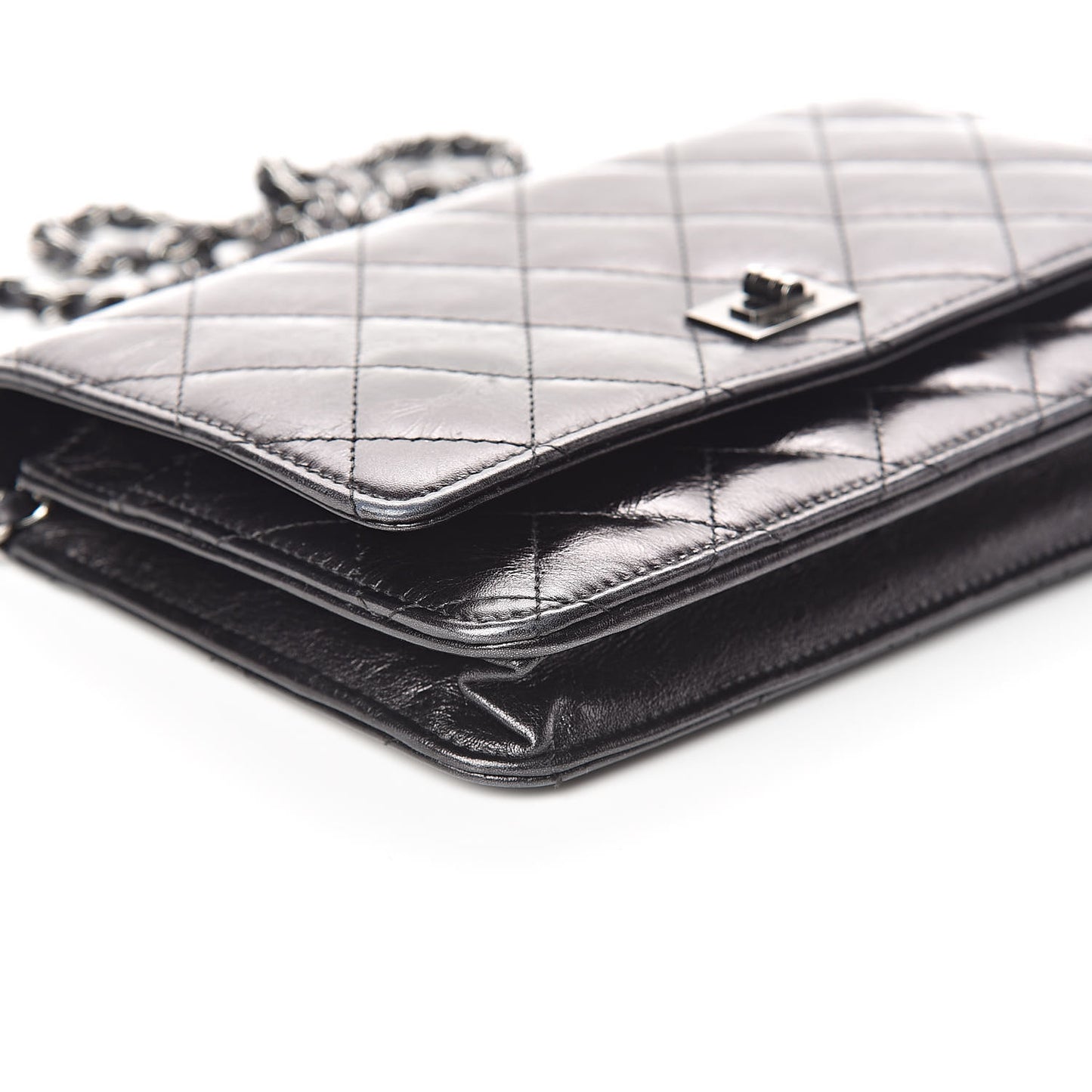 Glazed Aged Calfskin Reissue Wallet On Chain WOC Black