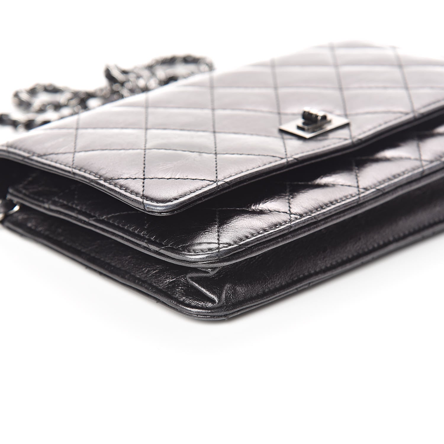 Chanel Glazed Aged Calfskin Reissue Wallet On Chain WOC Black 9 of 11