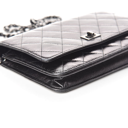 Chanel Glazed Aged Calfskin Reissue Wallet On Chain WOC Black 9 of 11