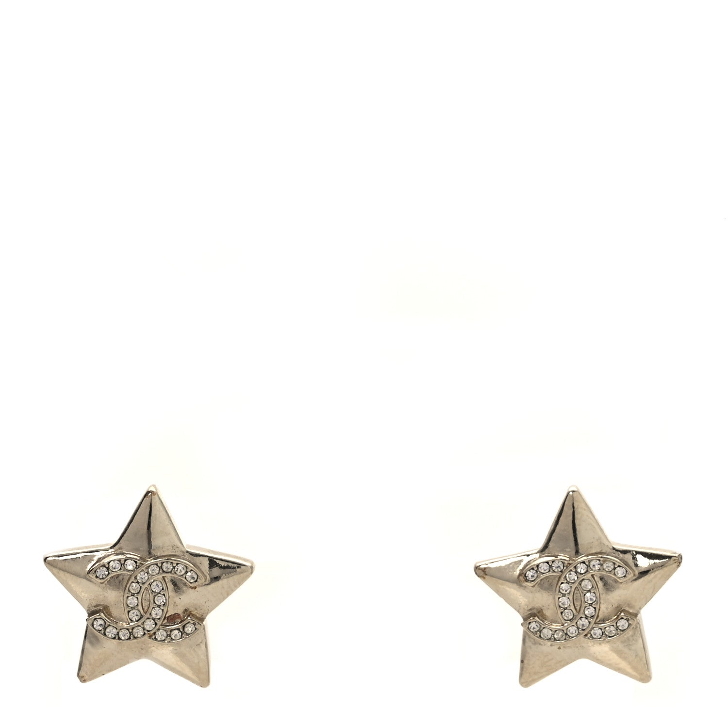 Chanel Crystal Star CC Stud Earrings Silver 1 of 5