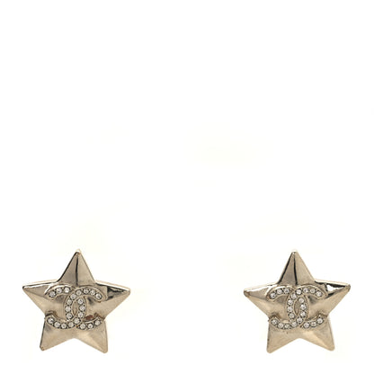 Chanel Crystal Star CC Stud Earrings Silver 1 of 5