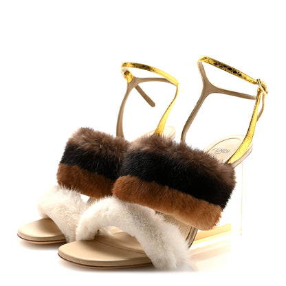 Fendi Mink Ayers Lucite Fendi First 95mm Sandals 38 Natural Brown 4 of 10