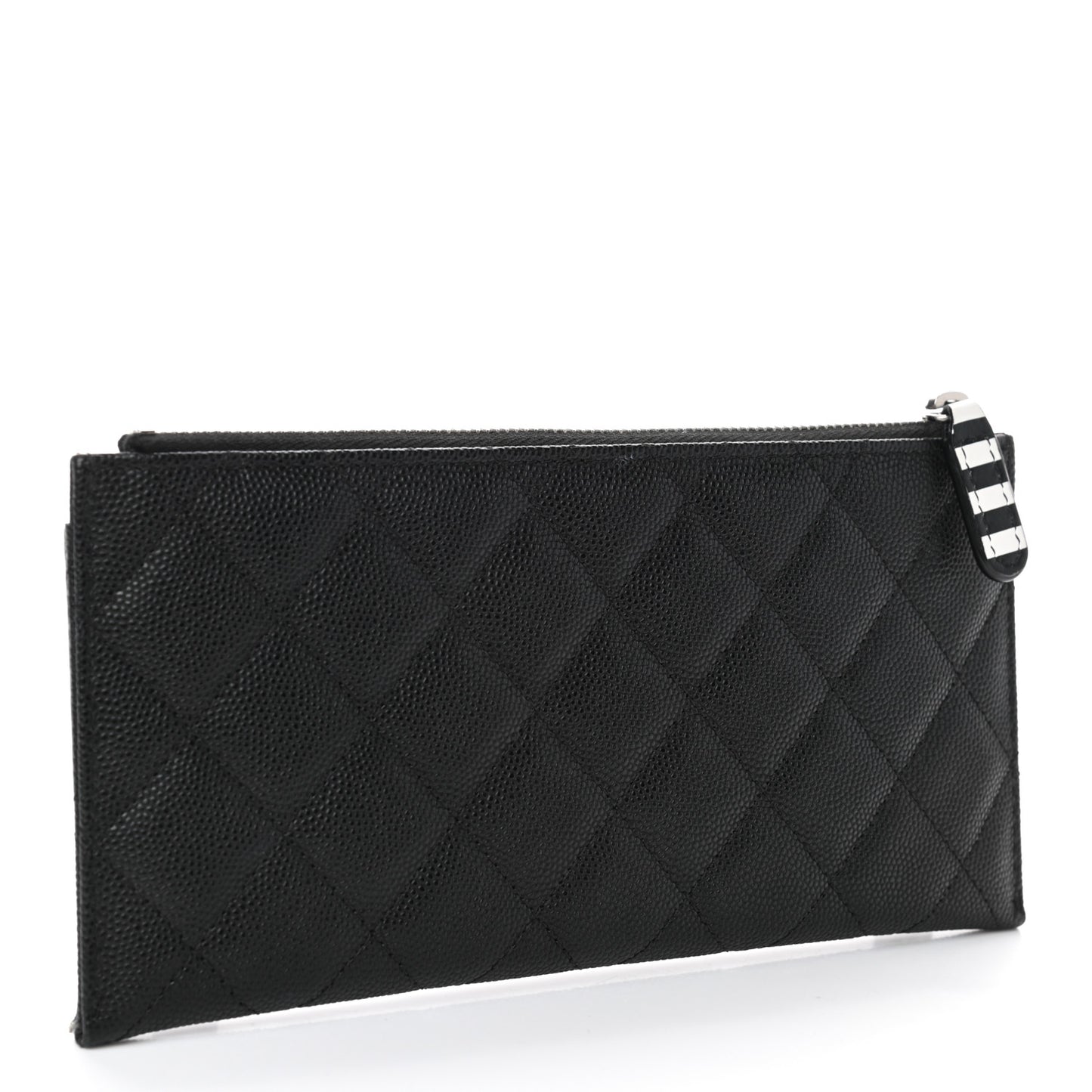 Caviar Quilted Stripe Filigree Zip Pouch Black White