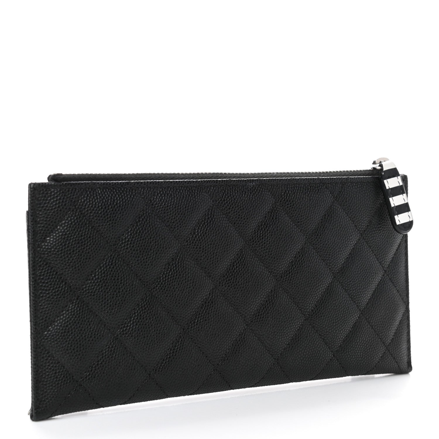 Chanel Caviar Quilted Stripe Filigree Zip Pouch Black White 2 of 8