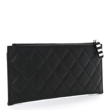 Chanel Caviar Quilted Stripe Filigree Zip Pouch Black White 2 of 8