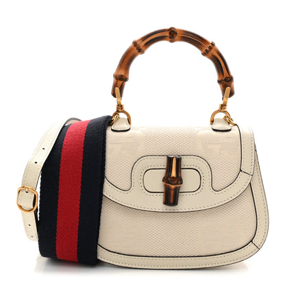 Gucci Monogram Jumbo GG Textured Dollar Calfskin Web Mini Bamboo 1947 Top Handle Bag Off White 1 of 11