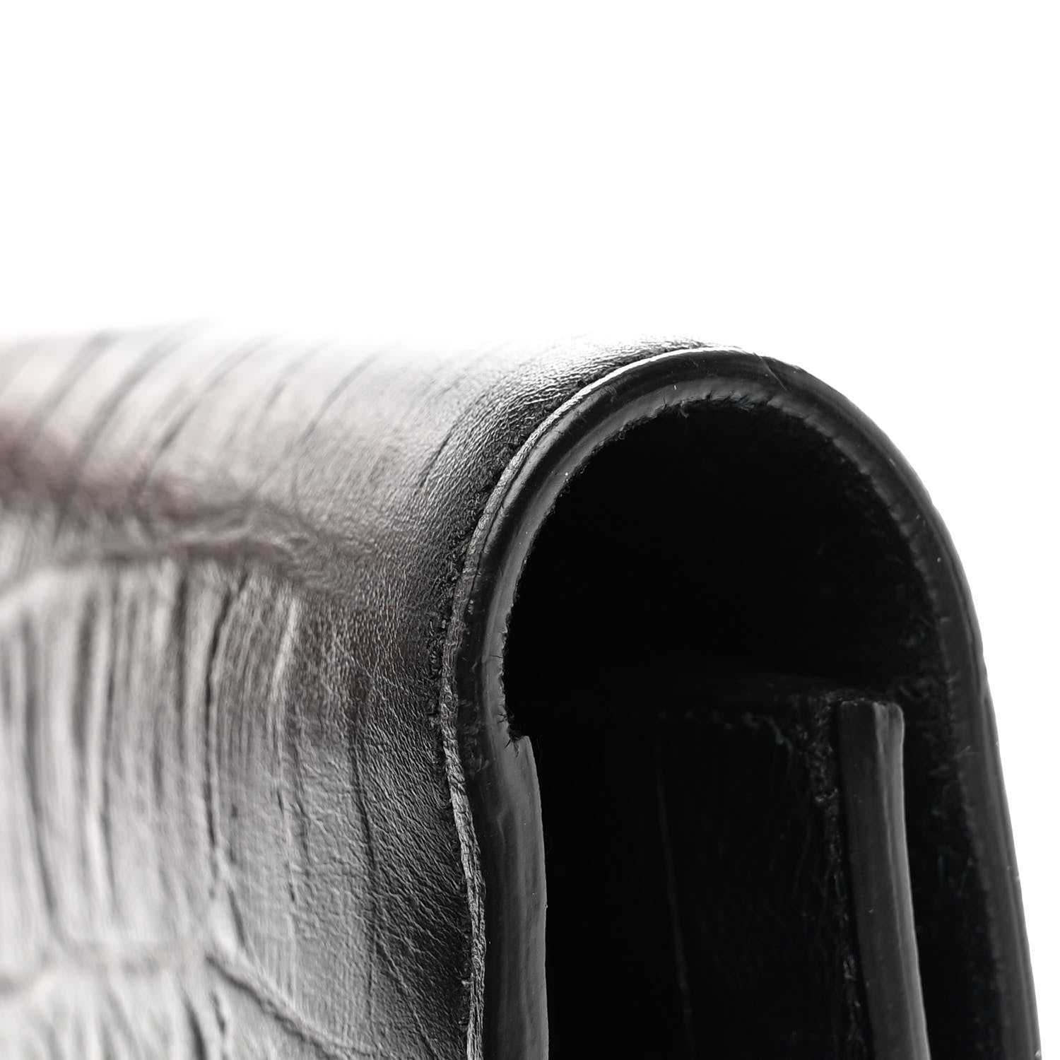 Saint Laurent Calfskin Crocodile Embossed Classic Monogram Tassel Clutch Black 9 of 10