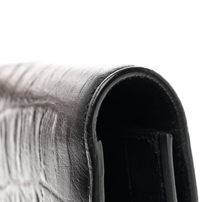 Saint Laurent Calfskin Crocodile Embossed Classic Monogram Tassel Clutch Black 9 of 10