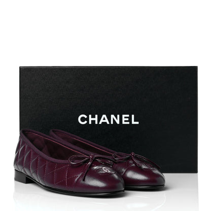Chanel Crumpled Lambskin Quilted CC Cap Toe Ballerina Flats 36 Burgundy 10 of 10