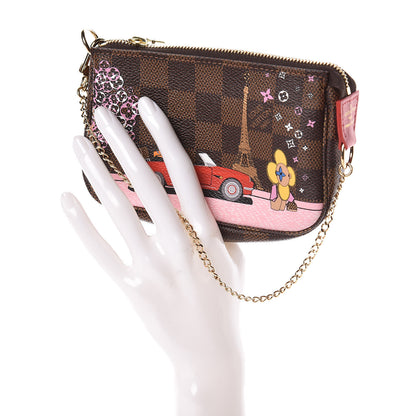 Louis Vuitton Damier Ebene 2019 Christmas Animation Mini Pochette Accessories Red 2 of 8