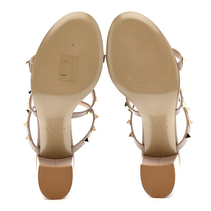 Valentino Garavani Calfskin Rockstud 60mm Caged Slide Sandals 37.5 Poudre 7 of 9