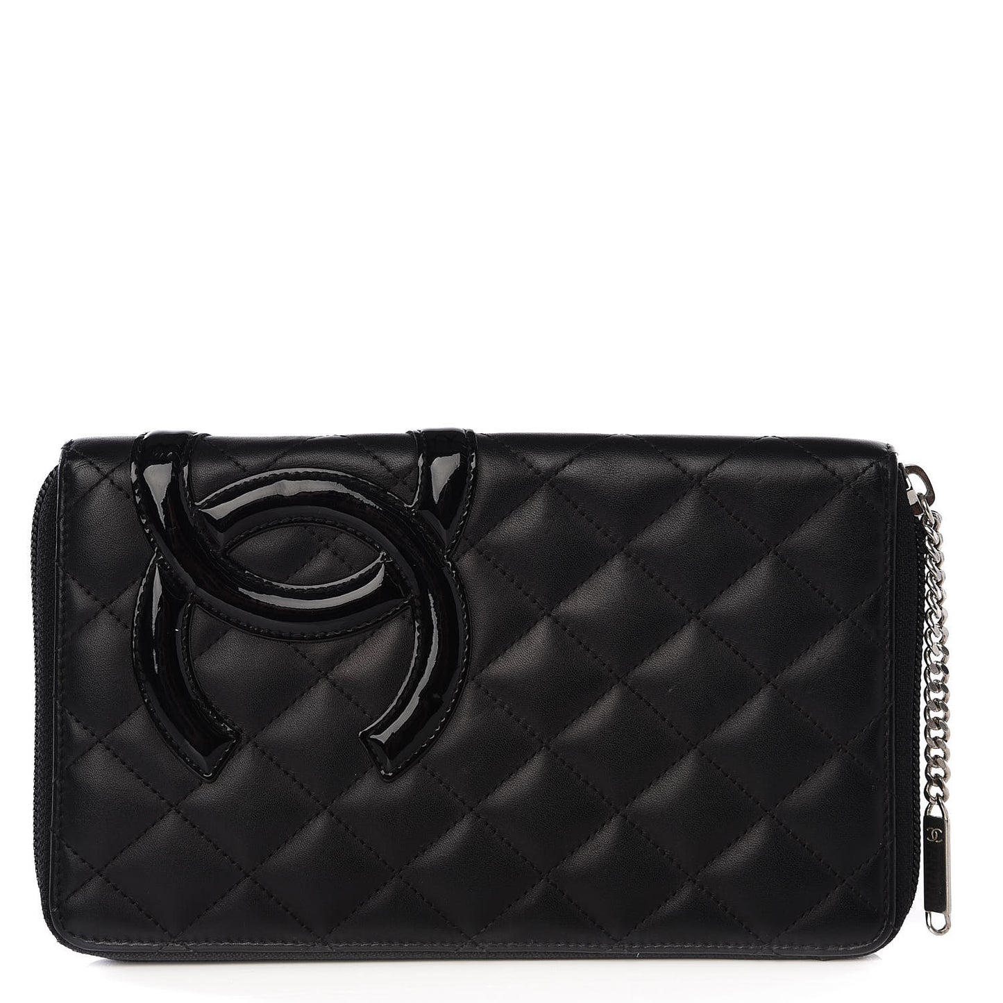 Calfskin Quilted Cambon Zip Around Organizer Wallet Black
