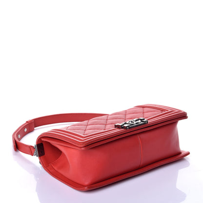 Chanel Calfskin Quilted Double Stitch Medium Boy Flap Red 4 of 9