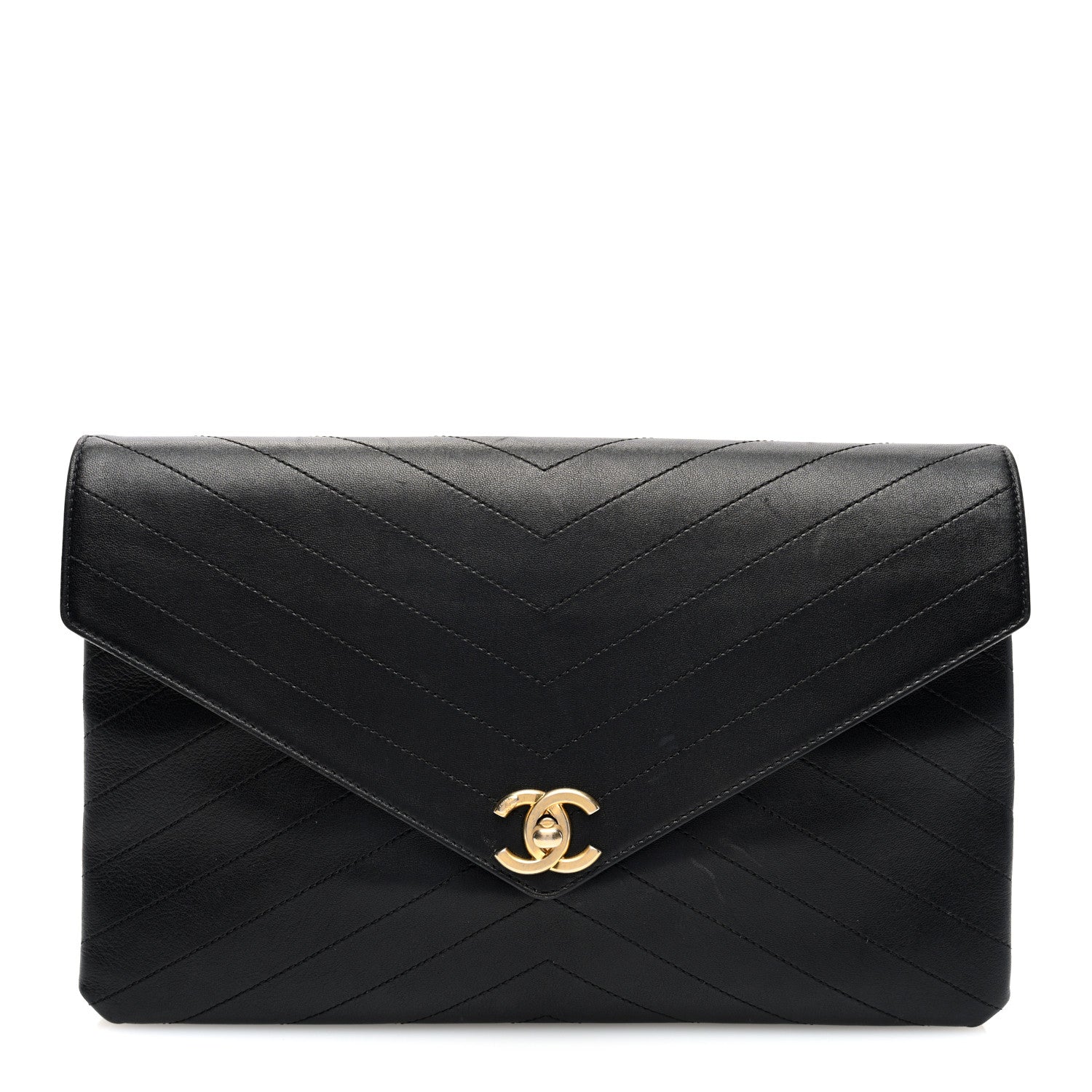 Chanel Lambskin Chevron Quilted Envelope Clutch Black 1 of 10