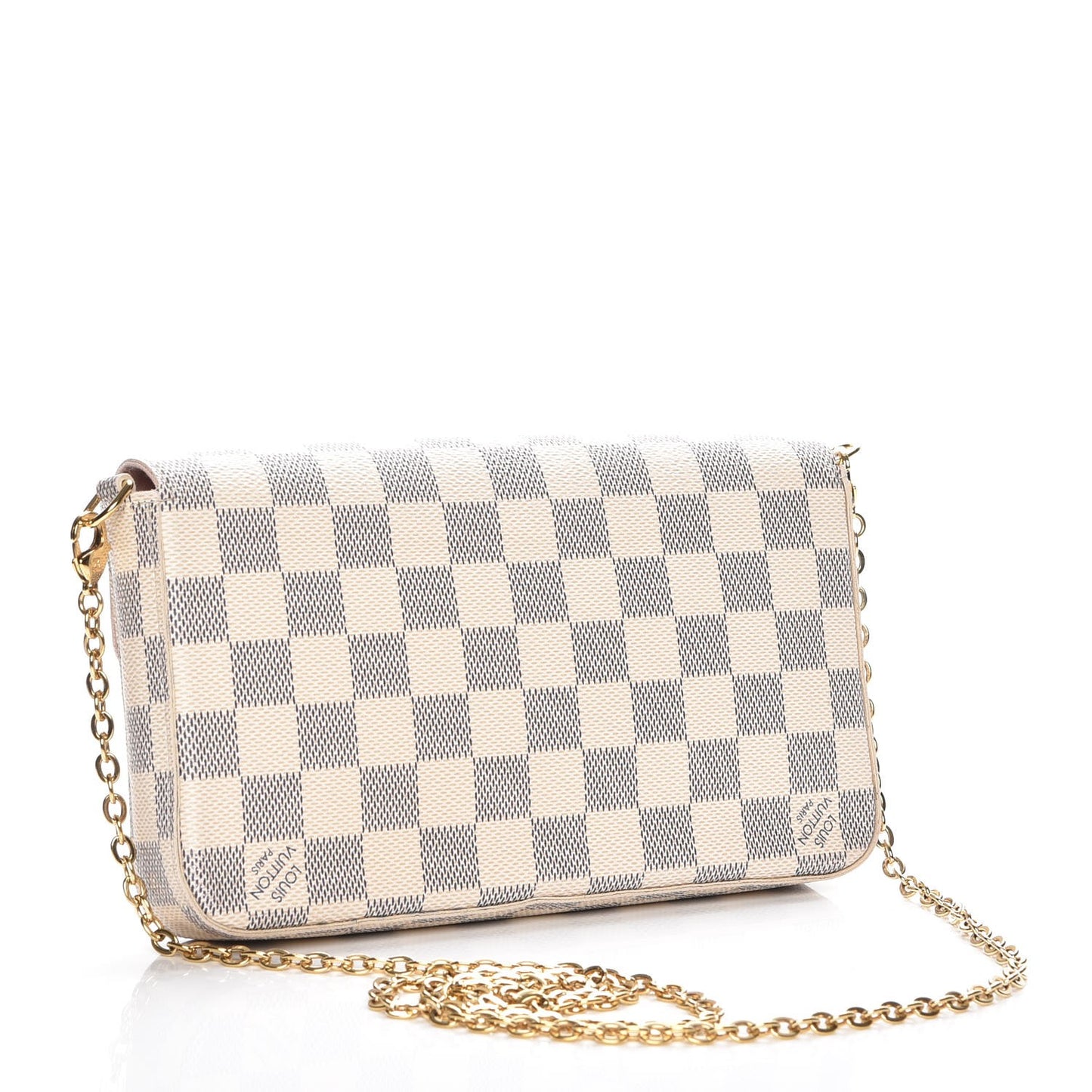 Damier Azur Pochette Felicie Chain Wallet Rose Ballerine