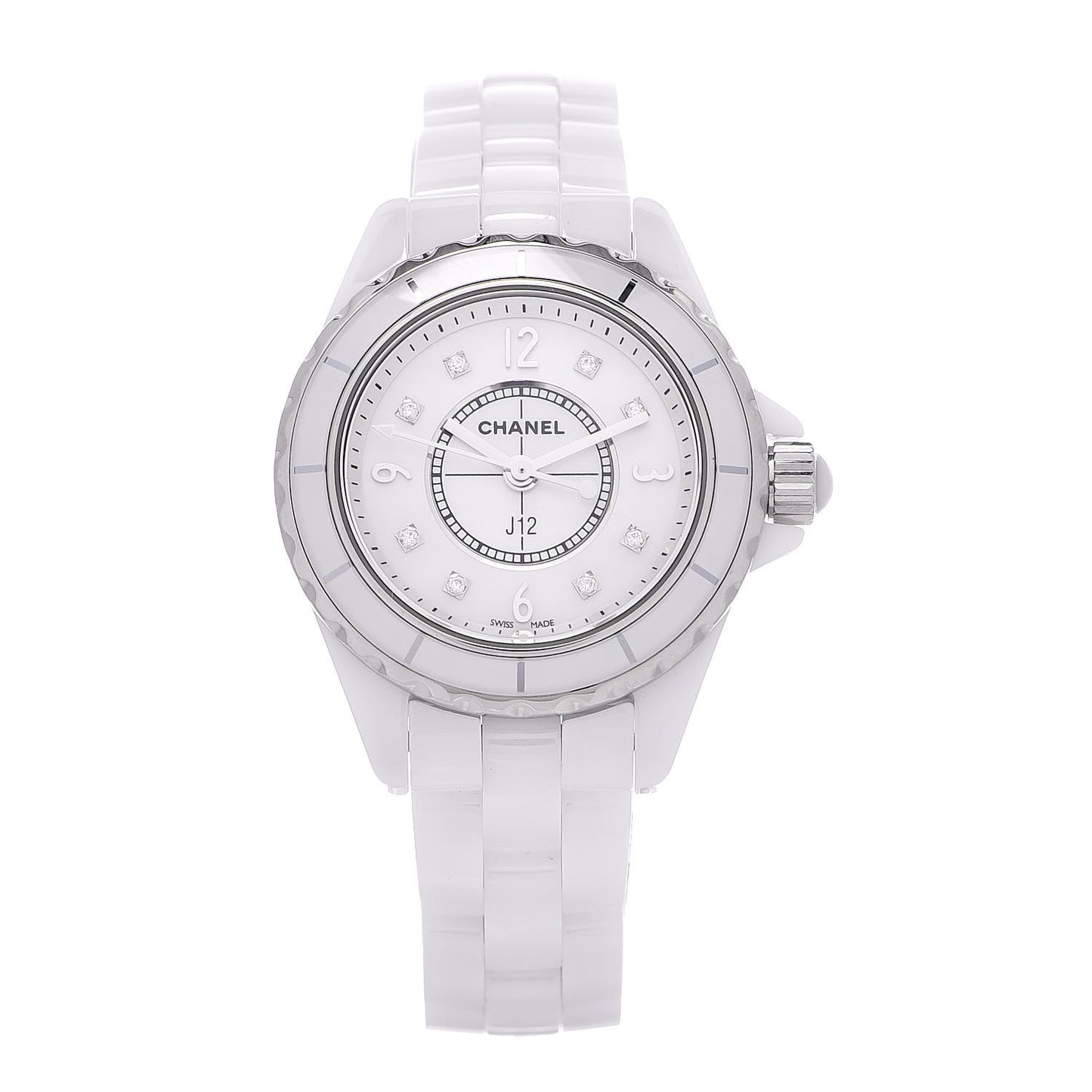 Stainless Steel Ceramic Diamond Mother of Pearl 29mm J12 Quartz Watch White