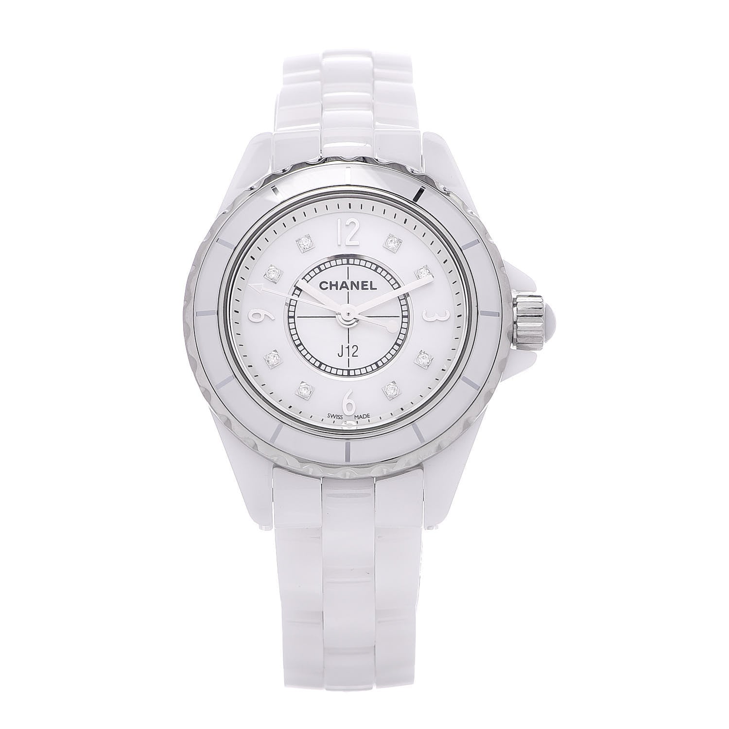 Chanel Stainless Steel Ceramic Diamond Mother of Pearl 29mm J12 Quartz Watch White 1 of 6