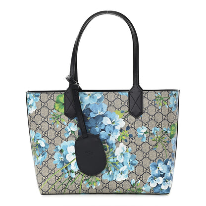 Gucci GG Supreme Monogram Blooms Small Reversible Tote Beige Blue Navy 1 of 17