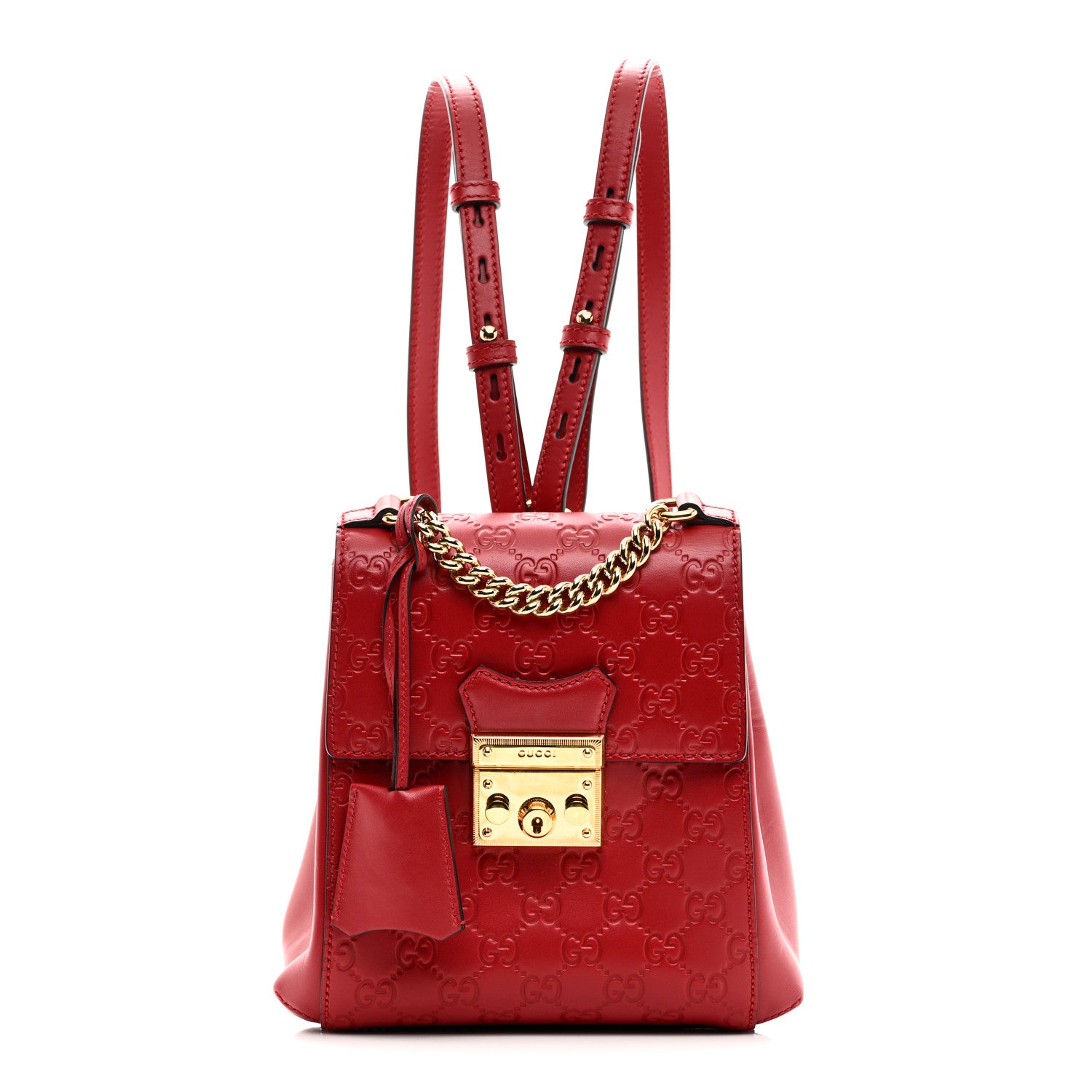 Gucci Guccissima Signature Padlock Backpack Hibiscus Red 2 of 19